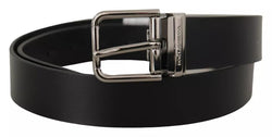 Black Calf Leather Logo Engraved Metal Buckle Belt Dolce & Gabbana