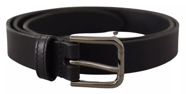 Black Calf Leather Classic Metal Logo Buckle Belt Dolce & Gabbana