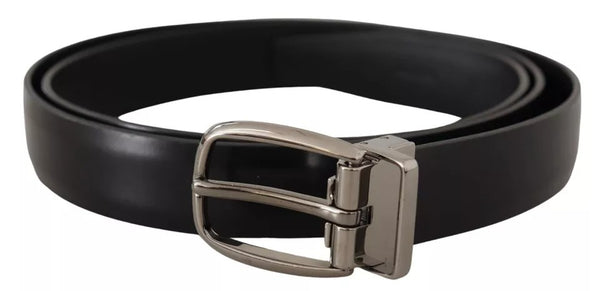 Black Classic Leather Chrome Metal Buckle Belt Dolce & Gabbana