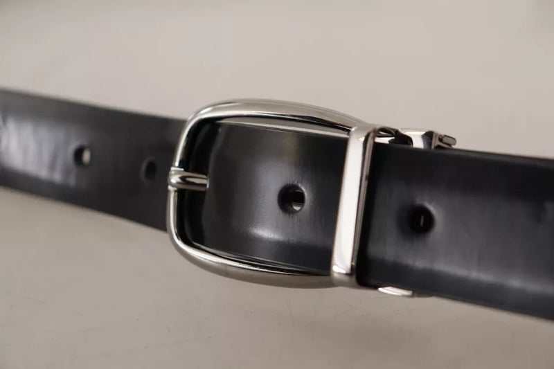 Black Classic Leather Chrome Metal Buckle Belt Dolce & Gabbana