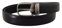 Black Classic Leather Chrome Metal Buckle Belt Dolce & Gabbana