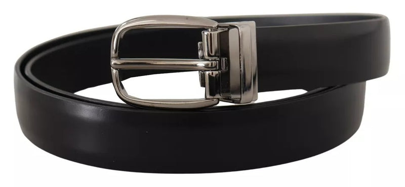 Black Classic Leather Chrome Metal Buckle Belt Dolce & Gabbana