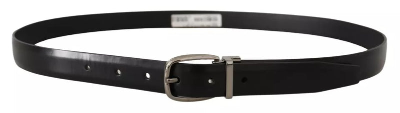 Black Classic Leather Chrome Metal Buckle Belt Dolce & Gabbana