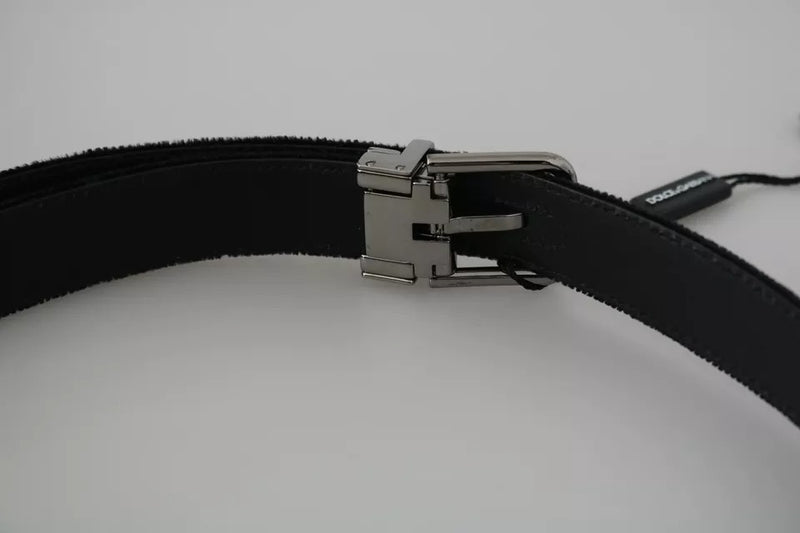 Black Velvet Leather Silver Buckle Belt Dolce & Gabbana