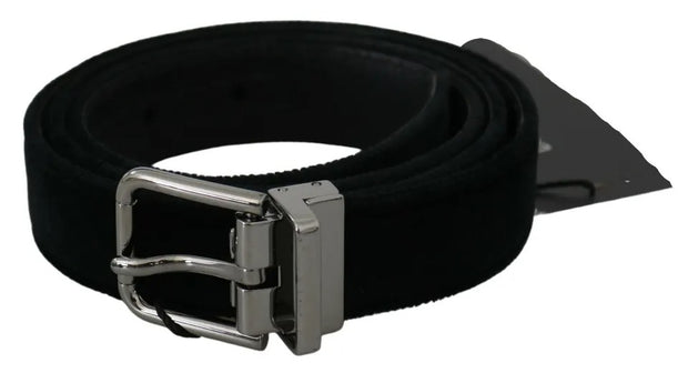 Black Velvet Leather Silver Buckle Belt Dolce & Gabbana