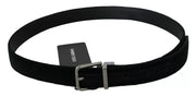 Black Velvet Leather Silver Buckle Belt Dolce & Gabbana