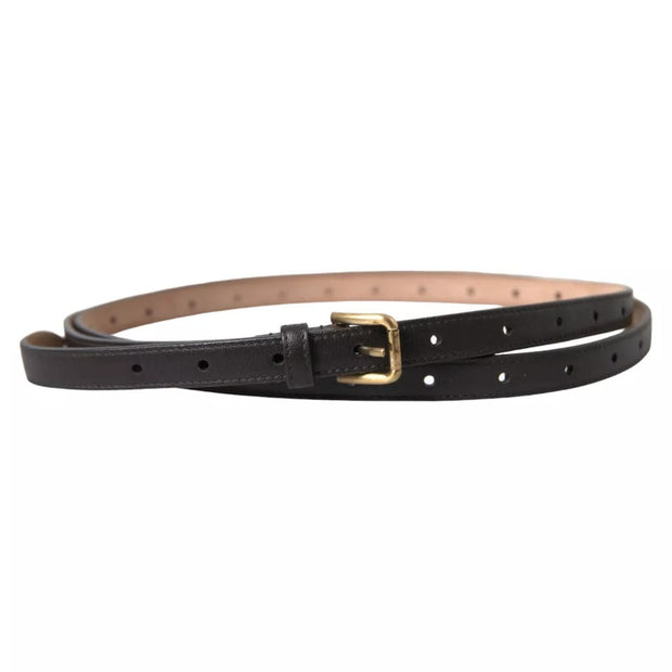 Dark Brown Leather Gold Metal Buckle Women Belt Dolce & Gabbana