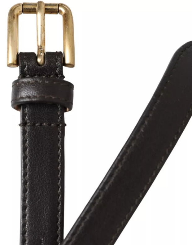 Dark Brown Leather Gold Metal Buckle Women Belt Dolce & Gabbana