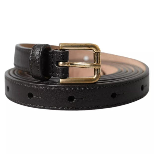 Dark Brown Leather Gold Metal Buckle Women Belt Dolce & Gabbana