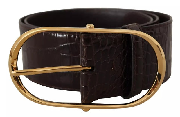 Brown Crocodile Pattern Leather Gold Oval Buckle Belt Dolce & Gabbana