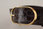 Brown Crocodile Pattern Leather Gold Oval Buckle Belt Dolce & Gabbana