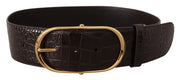 Brown Crocodile Pattern Leather Gold Oval Buckle Belt Dolce & Gabbana