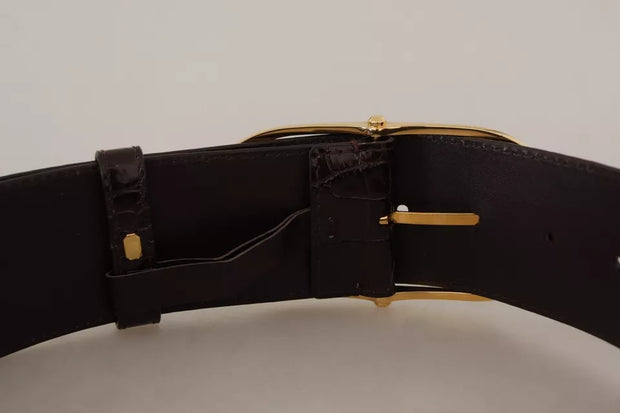 Brown Crocodile Pattern Leather Gold Oval Buckle Belt Dolce & Gabbana