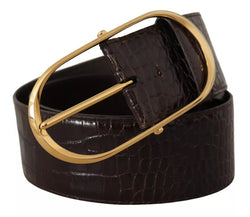 Brown Crocodile Pattern Leather Gold Oval Buckle Belt Dolce & Gabbana