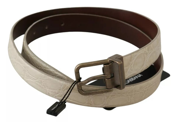 Cream Beige Gold Buckle Waist Leather Belt Dolce & Gabbana