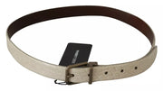 Cream Beige Gold Buckle Waist Leather Belt Dolce & Gabbana