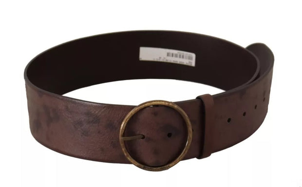 Dark Brown Wide Calf Leather Logo Round Buckle Belt Dolce & Gabbana