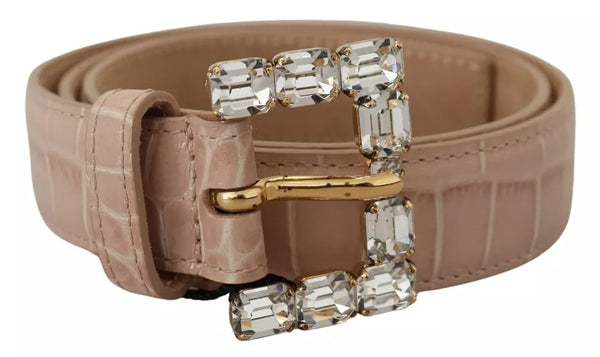 Beige Leather Crystal Buckle Women Belt Dolce & Gabbana