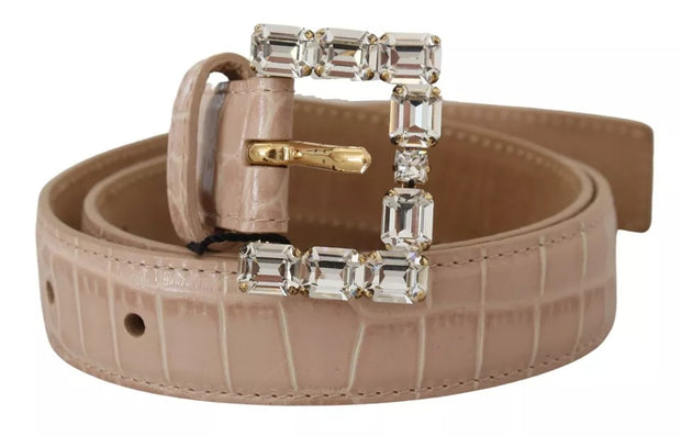 Beige Leather Crystal Buckle Women Belt Dolce & Gabbana