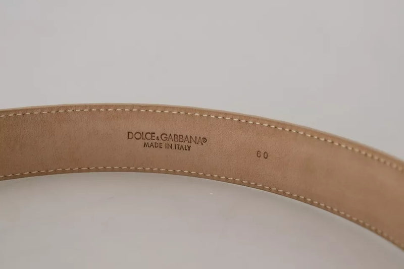 Beige Leather Crystal Buckle Women Belt Dolce & Gabbana