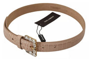 Beige Leather Crystal Buckle Women Belt Dolce & Gabbana