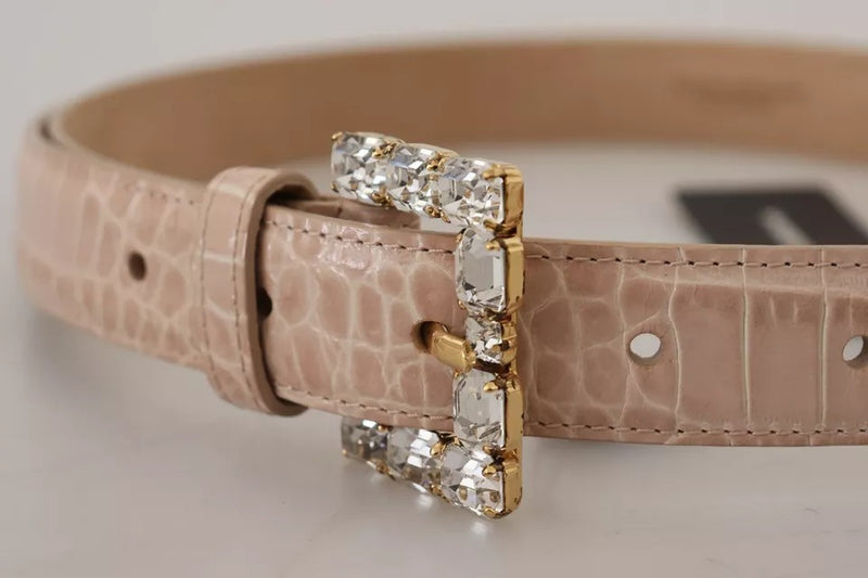 Beige Leather Crystal Buckle Women Belt Dolce & Gabbana