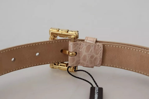 Beige Leather Crystal Buckle Women Belt Dolce & Gabbana