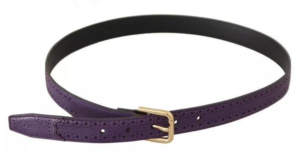 Purple Leather Gold Logo Engraved Metal Buckle Belt Dolce & Gabbana