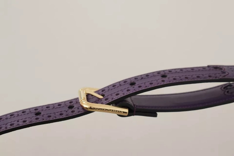 Purple Leather Gold Logo Engraved Metal Buckle Belt Dolce & Gabbana