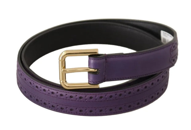 Purple Leather Gold Logo Engraved Metal Buckle Belt Dolce & Gabbana