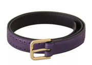 Purple Leather Gold Logo Engraved Metal Buckle Belt Dolce & Gabbana