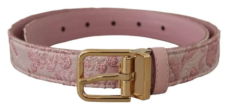 Pink Jaquard Embroidered Gold Tone Metal Buckle Belt Dolce & Gabbana