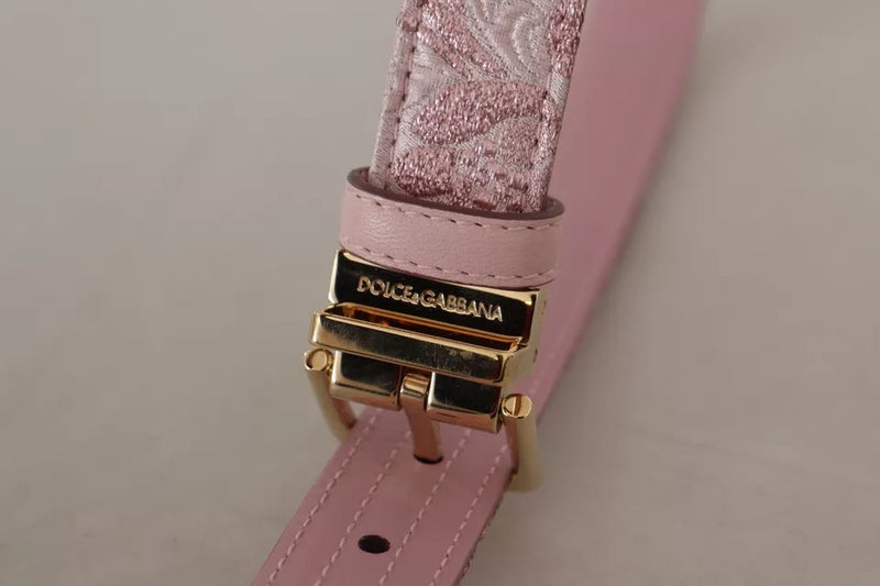 Pink Jaquard Embroidered Gold Tone Metal Buckle Belt Dolce & Gabbana