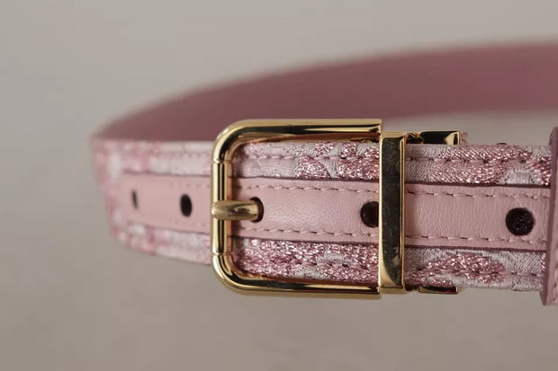 Pink Jaquard Embroidered Gold Tone Metal Buckle Belt Dolce & Gabbana