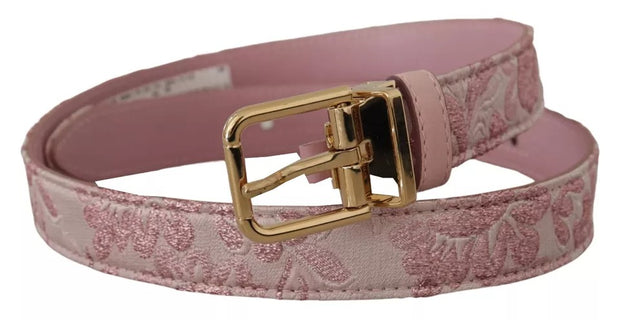 Pink Jaquard Embroidered Gold Tone Metal Buckle Belt Dolce & Gabbana