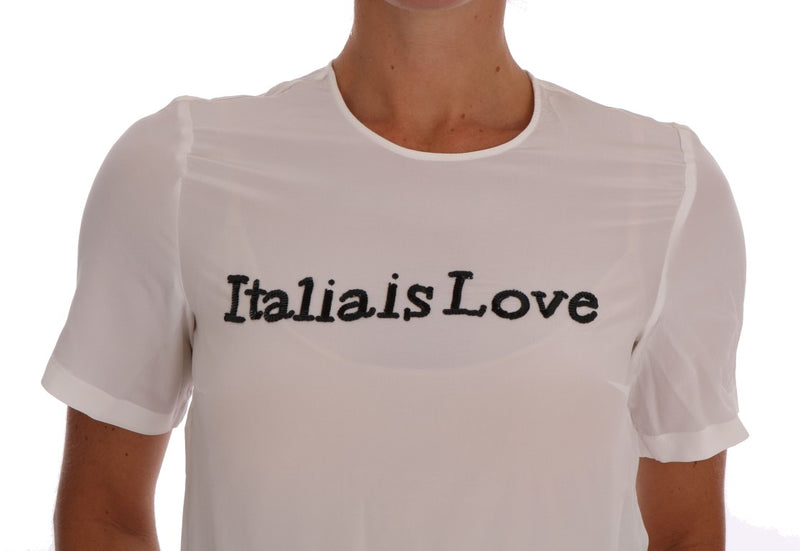 Silk Sequined 'Italia Is Love' White Blouse Dolce & Gabbana