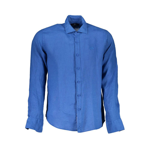 Blue Linen Men Shirt La Martina