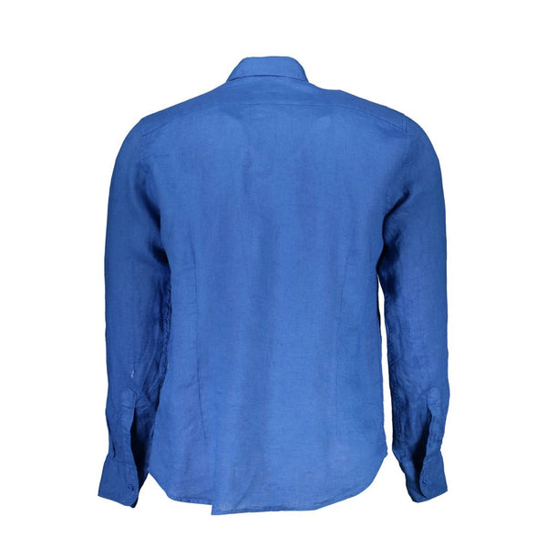 Blue Linen Men Shirt La Martina