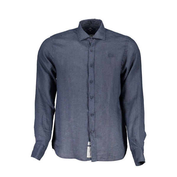 Blue Linen Men Shirt La Martina