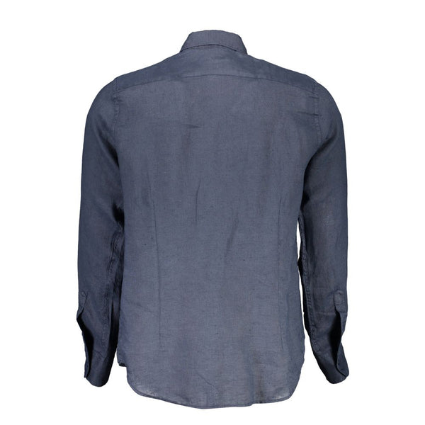 Blue Linen Men Shirt La Martina