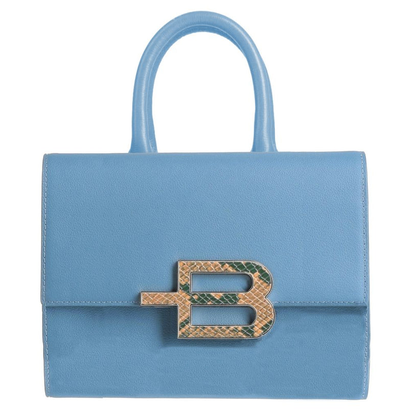 Elegant Light Blue Calfskin Handbag Baldinini Trend