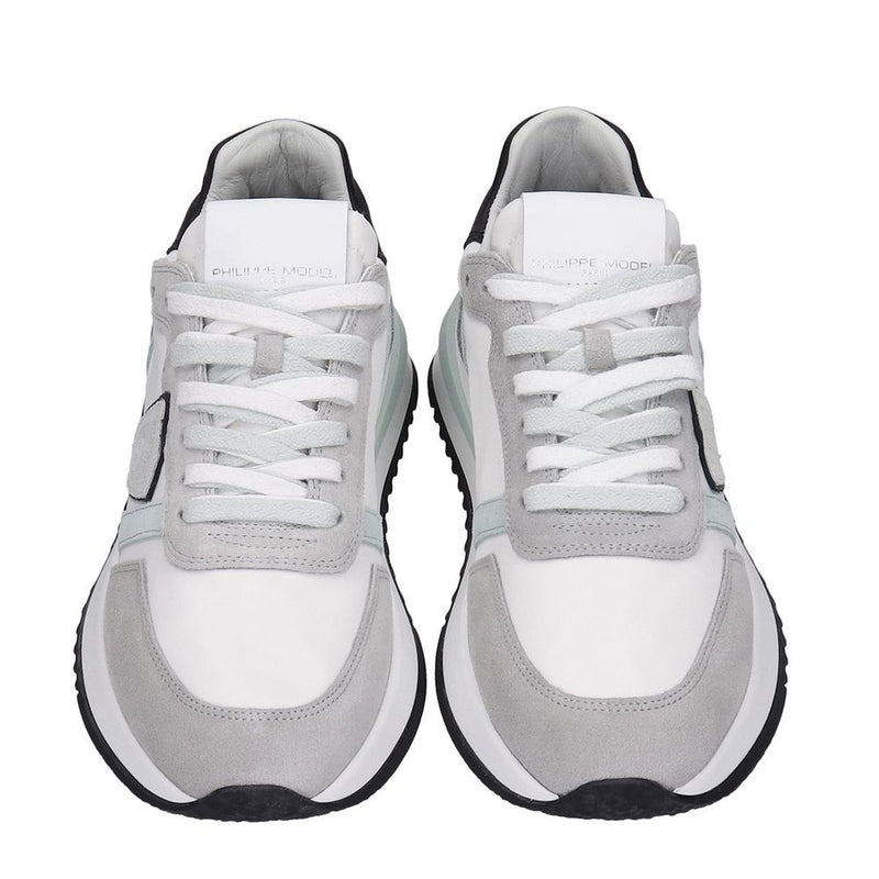 Chic White Fabric Sneakers with Leather Accents Philippe Model