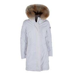 Chic White Down Jacket with Fur-Trimmed Hood Yes Zee