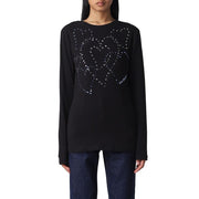 Rhinestone Heart Embellished Cotton Tee Love Moschino