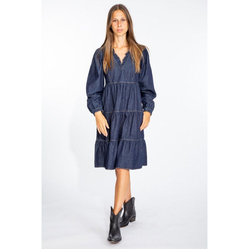 Elegant Dark Blue Denim Flare Dress Love Moschino