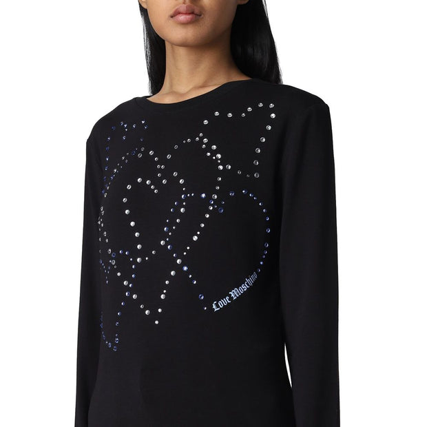 Rhinestone Heart Embellished Cotton Tee Love Moschino