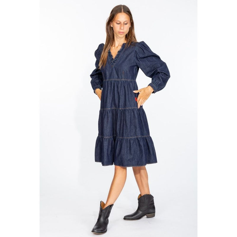 Elegant Dark Blue Denim Flare Dress Love Moschino