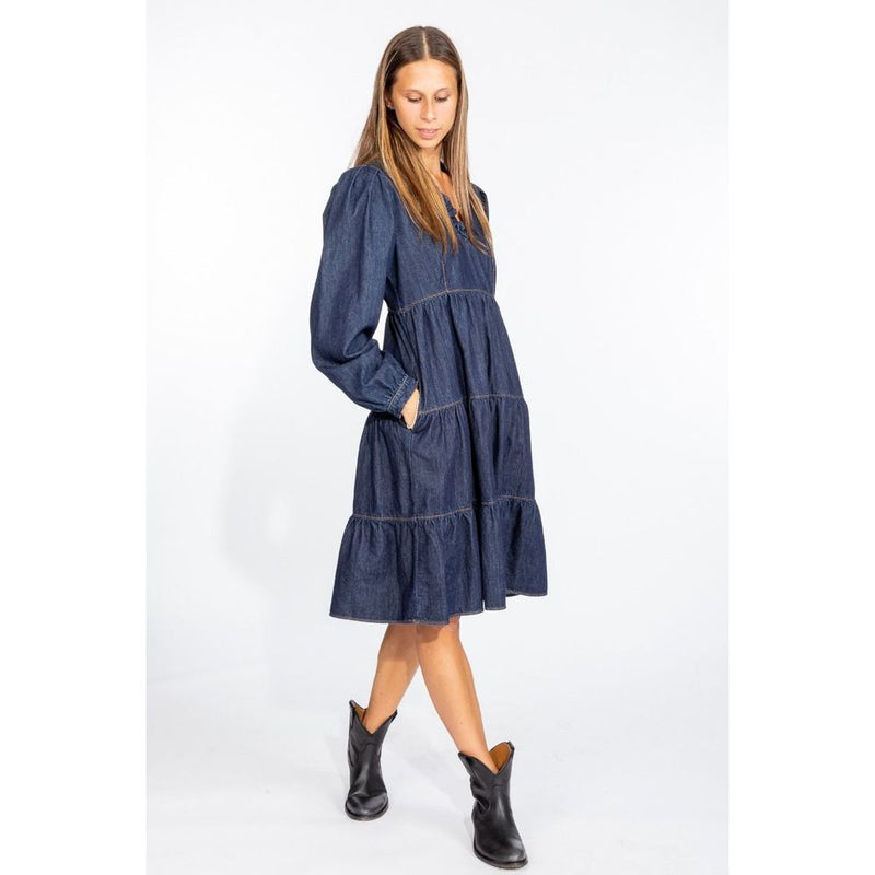 Elegant Dark Blue Denim Flare Dress Love Moschino