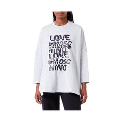 Glittered Cotton Oversized Sweatshirt - Grey Love Moschino