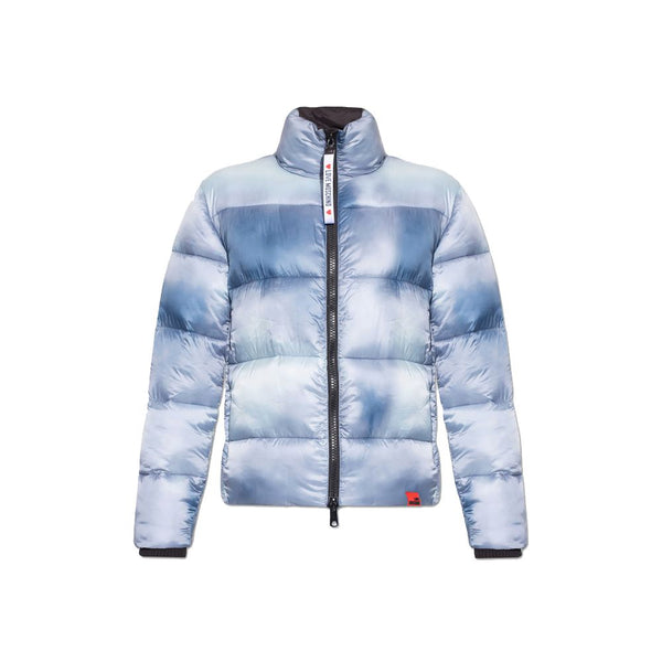 Chic Light Blue Down Jacket with Logo Patch Love Moschino